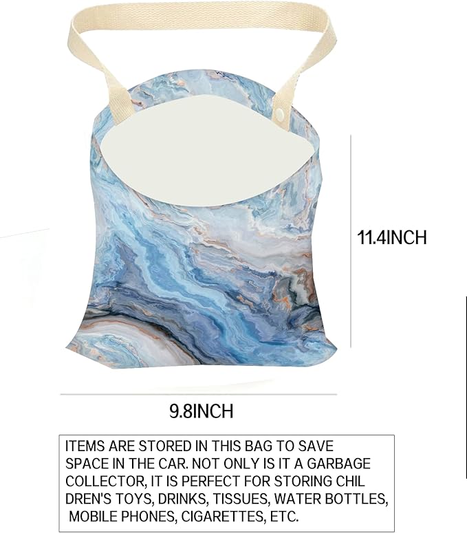 ANKVRP Car Garbage Can, Car Trash Bag, Hanging Car Trash Can Bag for Vehicle, Travelling, Camping, Cute Car Back Seat Organizer, Luxury Blue Marble