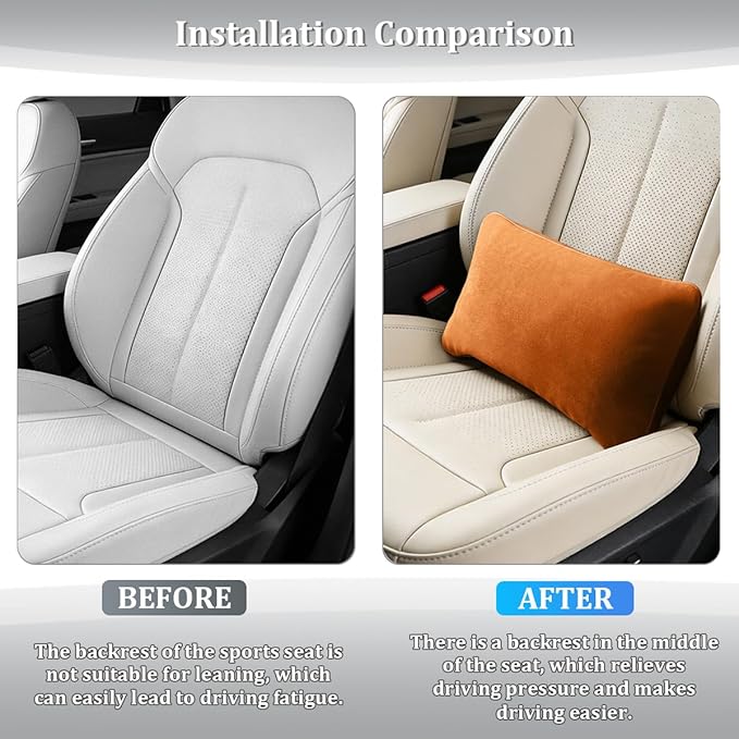 Car Lumbar Support Pillow, Suede Leather Vehicle Driving Seat Lumbar Support Pillow for Lower Back Pain Relief, Auto Interior Back Cushion Pad, Universal for SUV Sedan Truck (Orange/Yellow)