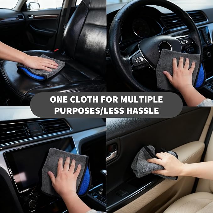 PEDOBALI 24 Pcs Microfiber Cleaning Towels 15.75 Inch Auto Detailing Absorbent Towels 800 GSM Thick Plush Microfiber Cleaning Cloth Dusting Cloth for Kitchen Window Cars (Grey and Blue)