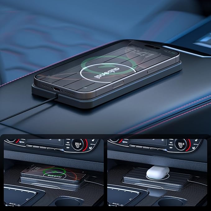 Wireless Car Charger Pad, 15W Fast Charging Pad with 70cm Extension Cable, Non Slip Car Wireless Phone Charger Mat Compatible with iPhone 16/15/14/13, AirPods, Samsung S25 S24(Extension USB-A)