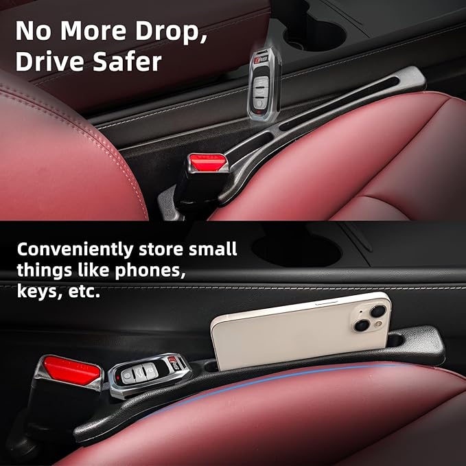 Car Seat Gap Filler Organizer, 2 Pack Seat Gap Plug with Storage Slot, No Drop Seat Guard for Cars & SUVs, Car Seat Accessories with Phone Holder, Universal Fit Fill The Gap Between Seat and Console