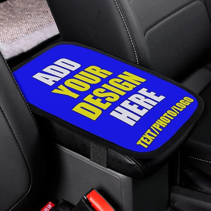 Personalized Auto Center Console Armrest Cover Custom Custom Photo Text Logo Universal Fit Soft Comfort Center Console Armrest Cushion for Car Seat Handrail Box, Blue