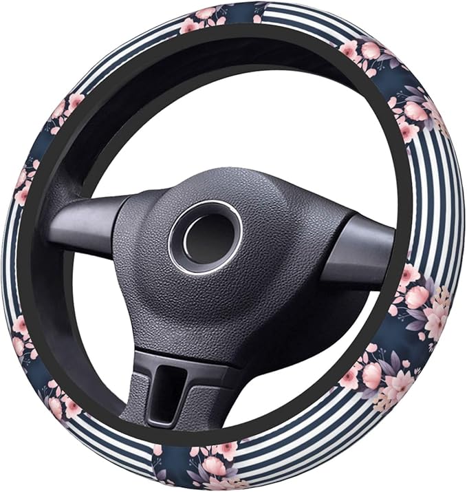 Fashion Flower Stripe Neoprene Steering Wheel Covers Women Men Car Accessories, Universal 15 Inch Fit Auto, Suvs, Truck