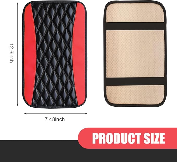 Car Center Console Cover, Leather Armrest Seat Cover Protector, Universal Waterproof Armrest Pad, Car Decoration Accessories, Fit for Most Cars, Vehicles, SUVs (Red)