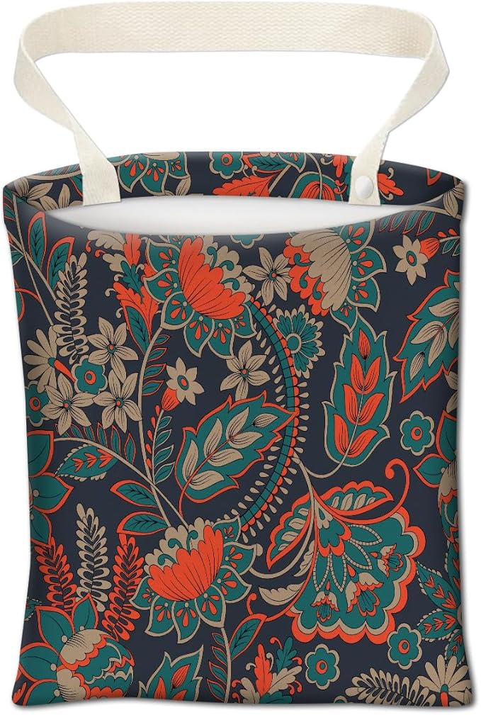 ABUIFDK Car Trash Can, Cute Car Trash Bag, Hanging Car Organizer and Storage Bag, Trash Bin for Car Accessories, Vehicle, Travelling, Camping Luxury Paisley Flowers