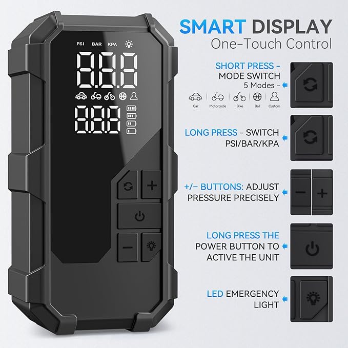 Jump Starter with Air Compressor, 3000A Portable Jump Starter Car Jump Box with 150PSI Tire Inflator (9.0L Gas/8.0L Diesel), 12V Emergency Battery Booster, LED Light, Gift for Man