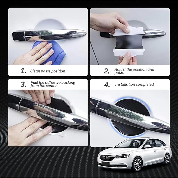 4PCS Car Door Handle Protectors, Anti-Scratch TPU Carbon Fiber Protective Film, 3D Door Cup Sticker, Universal Fit for Most Cars SUVs Trucks, Car Exterior Accessories