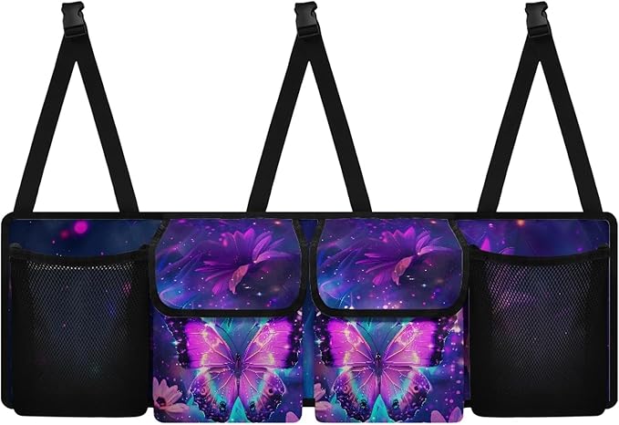 CLOHOMIN Purple Butterfly Car Trunk Organizer Sunflower Car Storage Organizer for SUV Truck Sedan Easy to Install Car Trunk Tool Organizer with 4 Pockets Replacement Car Storage Accessories
