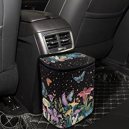 Wildflowers Car Trash Can with Lid Leakproof Trash Bin Leak Proof Lightweight Car Garbage Cans Removable Automotive Accessories for Most Cars SUV Truck SED
