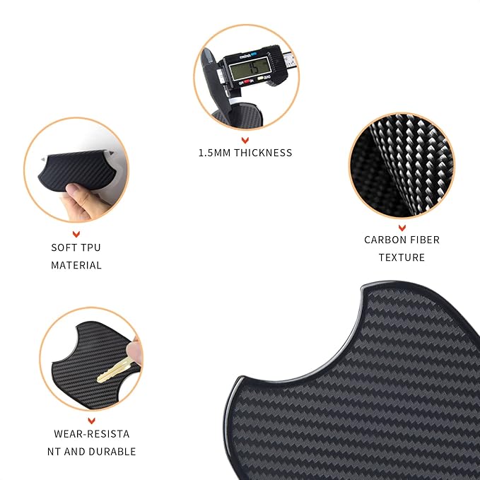 TANGSEN 4Pcs Universal 3D Carbon Fiber Texture Automotive Door Cup Handle Recess Paint Protector Cover Scratch Non-Marking TPU Personalize Pad Sticker (M)
