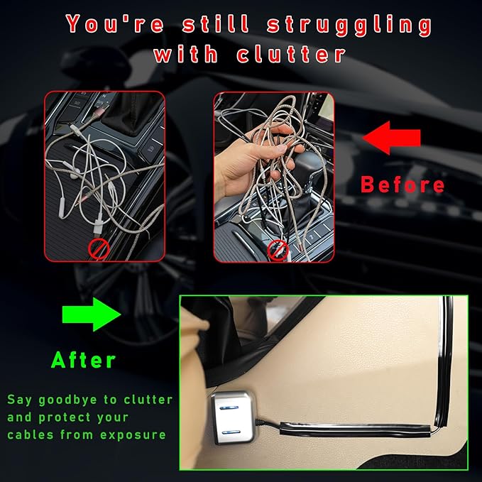 Augeny 4PCS Car Concealed Wire Sleeve, Self-Adhesive Tubing Cable Hidden Protector, Auto Split Sleeving Wire Cord Organizer, Black Soft PVC Cable Sleeve for USB, Audio & Video Line