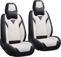 LPDK Fit for Kia Sportage Car Seat Covers Front Set 2pcs with Waterproof Leather,Lumbar Muscle Pain Healing Function,Airbag Compatible Automotive Breathable Seat Protectors(Black White with Pillow)