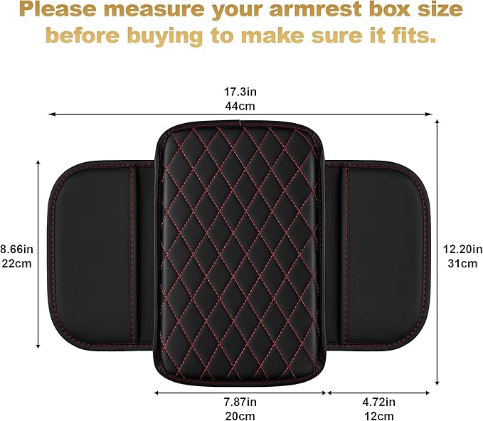 Center Console Cover for TSX: Armrest Cover for Car with 2 Storage Bags - Scratch & Wear Resistant & Waterproof Leather Console Cover,Anti-Scratch Auto Armrest Pad Accessory （Black&Red