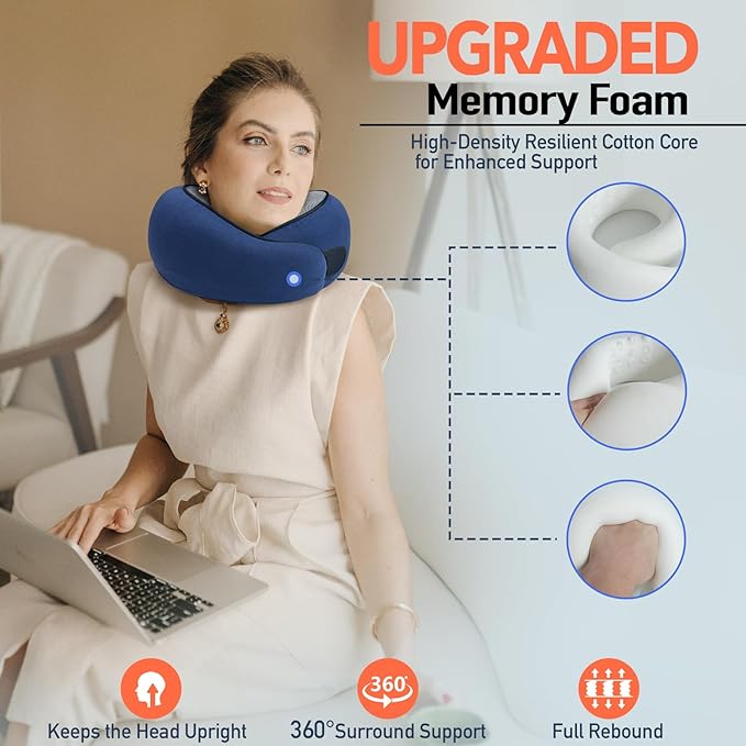 HWGIZP Travel Pillow | High-Density Memory Foam Pillow with 360° Surround Support. Ergonomically Designed. Ideal for Airplane Travel and Home Use.