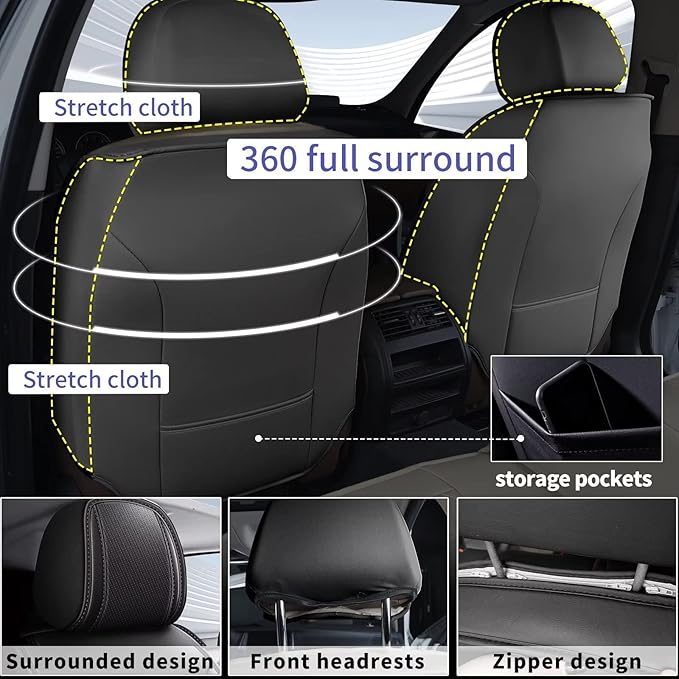 DISUTOGO Full Set Seat Covers Fit for Nissan Maxima 2011-2023 Waterproof Faux Leather Automotive Cushion Protector Car seat Covers Compatible Airbag(5 Seats, Red Line)