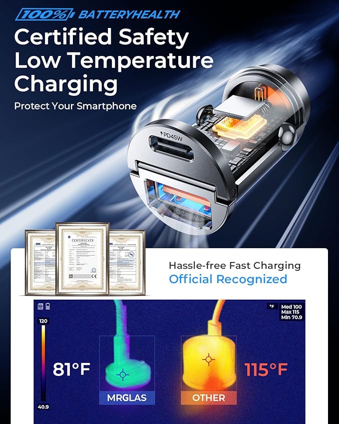 MRGLAS 90W USB C Car Charger Fast Charging,[Invisible Design] All Metal Car Charger USB C PD45W+QC3.0 Dual Port Cigarette Lighter Car Adapter for iPhone 17 16 Pro Max Air Plus 15 Samsung S25 Ultra