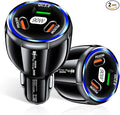 Amiss Car Charger Adapter, 3 Port USB-C & USB-A 90W Fast Charger, Car Interior Accessories, Cigarette Lighter Fit for iPhone 17/16/15/14Pro Max, Samsung Galaxy S25 / S24 iPad, Pixel, Android-Black 2pc