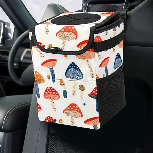 GVGHIDZ Car Trash Can – Multi-Purpose, Lightweight and Portable with Durable Water-Resistant Coating, No Installation Required, Practical and Ample Capacity, Variety of Colors.Mushroom