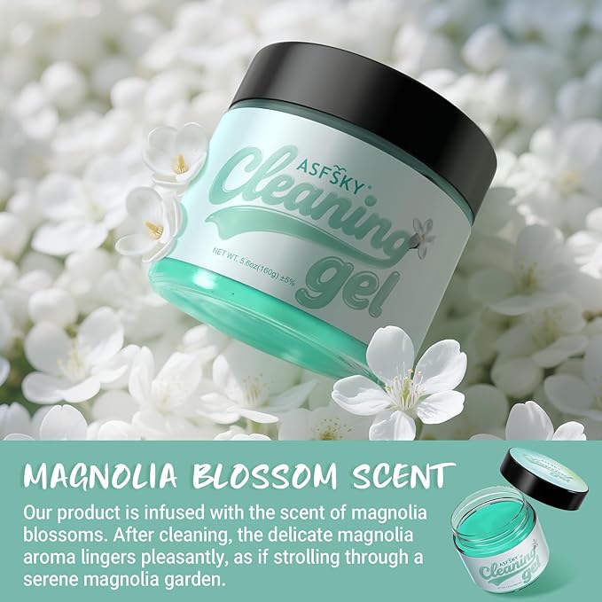 ASFSKY Car Cleaning Gel (Green,Magnolia) Cleaning Putty Universal Dust Cleaning Car Interior Cleaner Keyboard Dust Remover Car Slime Gifts for Women Girl Men（1 Pack）