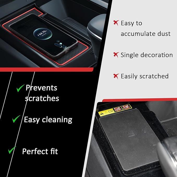 Auovo Wireless Charging Anti-Slip Mat Compatible with 2025 2026 Toyota Camry Accessories Center Control Liner Protective Pad Silicone Interior (Red)