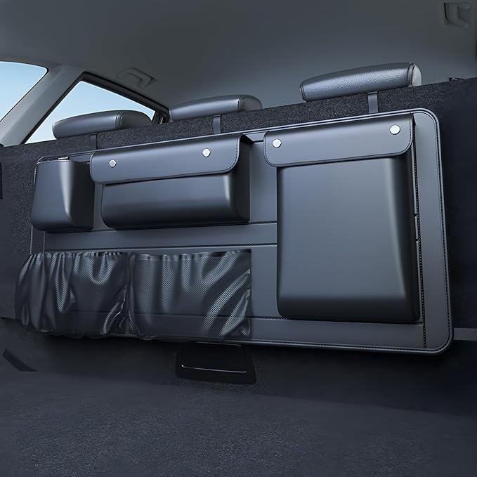 Car Trunk Organizer, Collapsible Hanging Cargo Storage Bag with 5 Pockets, Durable Foldable Backseat Organizer for SUV, Truck, MPV, Sedan
