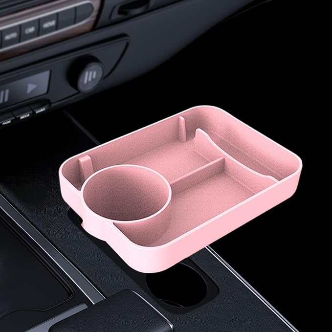 Car Seat Cup Holder Snack Tray - Silicone Food Trays for Travel with Expandable Soft Rubber Base Fits Most Cup Holders Portable Accessories Essentials for Small Fruit, Toys (Pink)