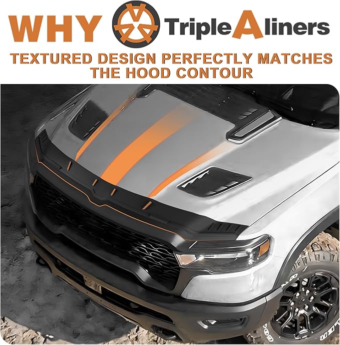 TripleAliners Hood Deflector Protector Compatible with 2019-2025 2026 Ram 1500 Accessories Hood Protector TPE Bug Deflector Shield Replacement