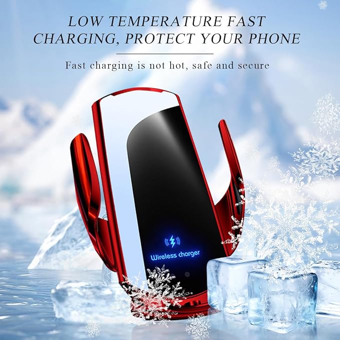 Wireless Car Charger Mount, 15W Automotive Electric Wireless Charger Holder, Car Air Vent Mount Bracket Fast Charging for Most Smartphone, Universal Car Accessories (Red)