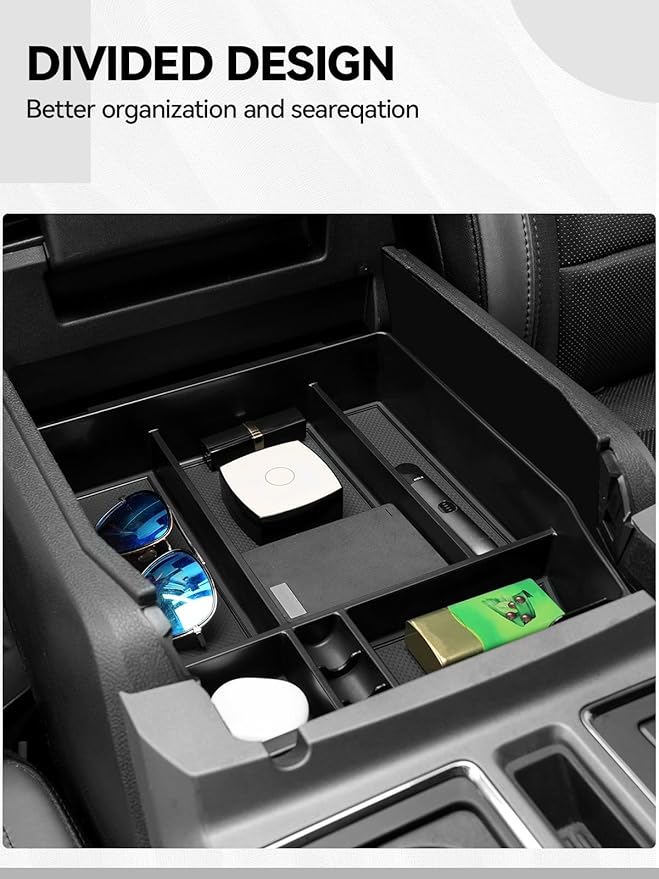 ELECFRESH 2PCS Center Console Organizer for 2024 2023 2022 2021 Ford F150 Accessories, Armrest Storage Box and 16-Compartments Divider for Ford F150 (Not fit for 2025 2026)