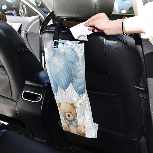 ALAZA Hanging Car Trash Bags Garbage Bag Trash Can for Back Seat Small Cute Bear Washable Storage Bag Retractable 2 Pack