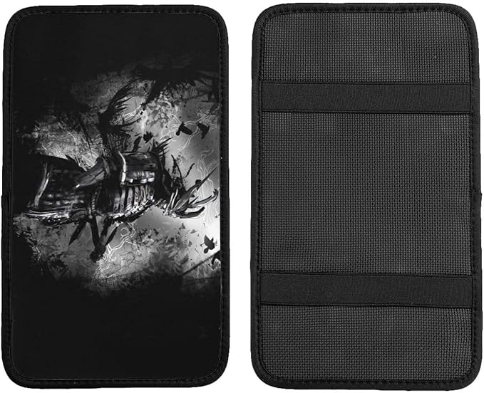 DORKEIXIA Japanese Black Samurai Night Line Art Auto Center Console Armrest Pad Universal Car Center Console Cover Seat Box Cover for Sedan, Van, SUV, Truck Car Accessorie