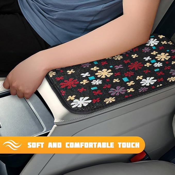 Flower Car Center Console Covers, Cute Breathable Scratch & Wear Resistant Vehicle Armrest Cushion Pad, Stylish Automotive Interior Middle Console Protector, Universal Fit