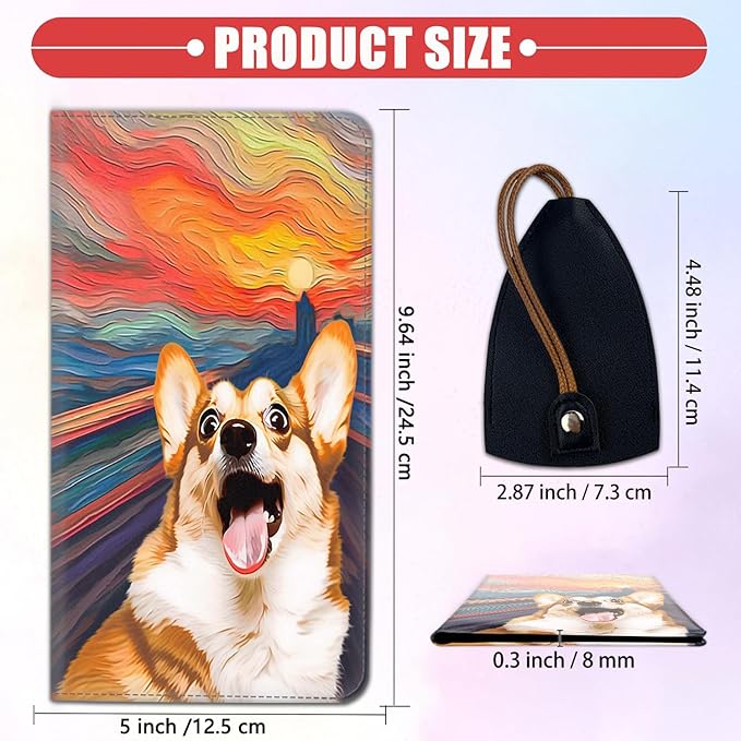 Car Registration and Insurance Card Holder for Women Men, Waterproof PU Leather Glove Box Car Organizer with Magnetic Shut, Vehicle Document Holder for Driver License,Cards, Corgi Dog Oil Painting