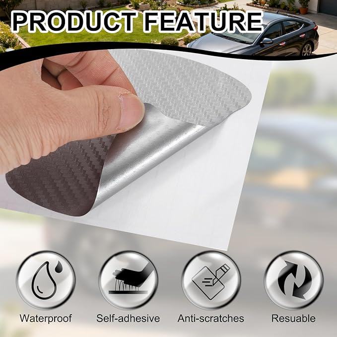 PATIKIL 2.68" x 3.35" Car Door Handle Sticker, 8Pcs Carbon Fiber Anti-Scratches Vehicle Door Cup Protector with Scraper Auto Door Handle Protective Film for Cars Trucks RV SUV, Silver