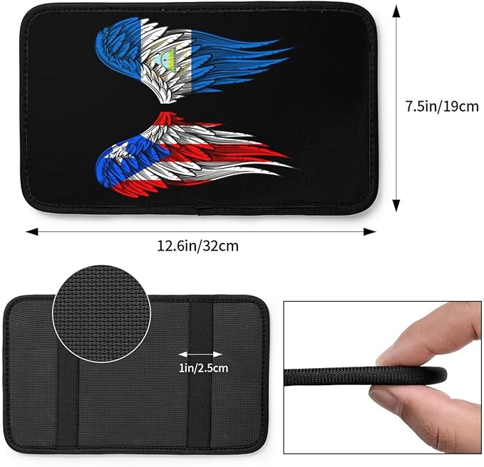 Auto Center Console Pad Puerto Rico Porto Rico Puerto Rican and Nicaragua Nicaraguan Flag Wings Car Armrest Cover Armrest Seat Handrail Box Cover Cushion Universal Decoration Protector Accessories