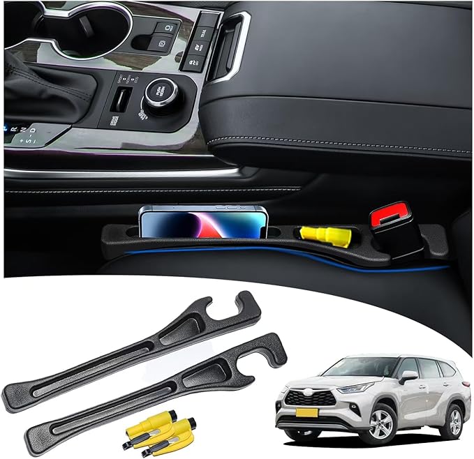 LLXGAB 【Compatible with Toyota Highlander】 Seat Gap Filler,No Drop Seat Guard Compatible with Toyota Highlander.Drop Seat Guards for Cars(2Pcs),Emergency Keychain Car Escape Tool(2Pcs)