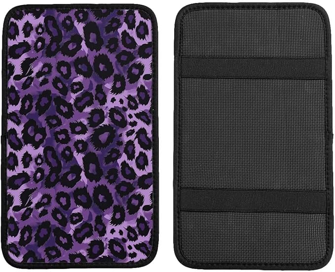 Center Console Armrest Cover Purple Leopard Print Car Accessories Cushion Protector Pads Cheetah Animal Arm Rest Cover Scratch Resistant Center Console Covers