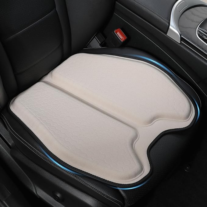 Soft Thin Gel Seat Cushion for Car Seat, Office Chair, Wheelchair, Stadium - Non-Slip Car Seat Cushions with 1 Inch Gel - Sciatica & Tailbone Pain Relief (Beige)