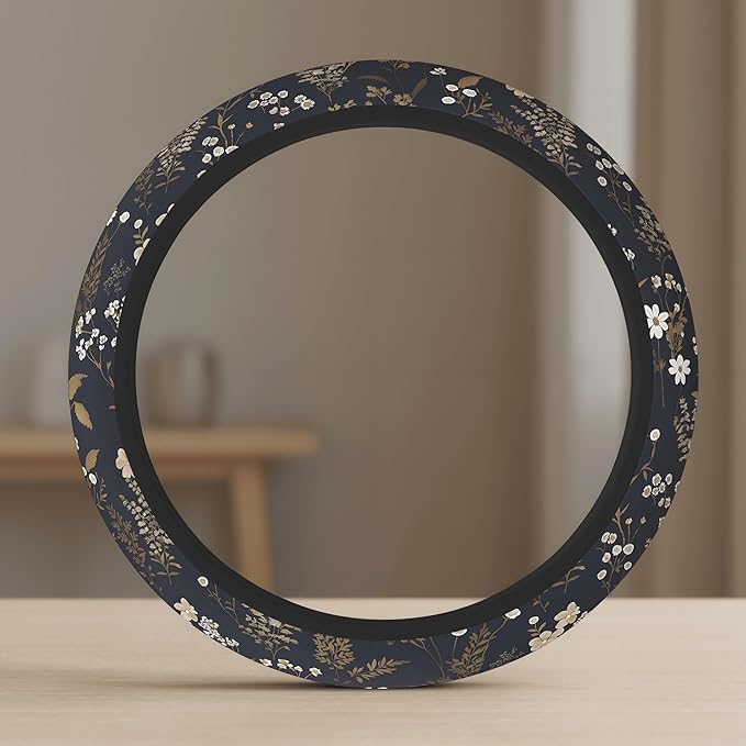 Cute Steering Wheel Cover for Women, Machine Washable Universal 14.5-15.5 inch Non-Slip Grip All Weather Use (Retro Floral Brown)