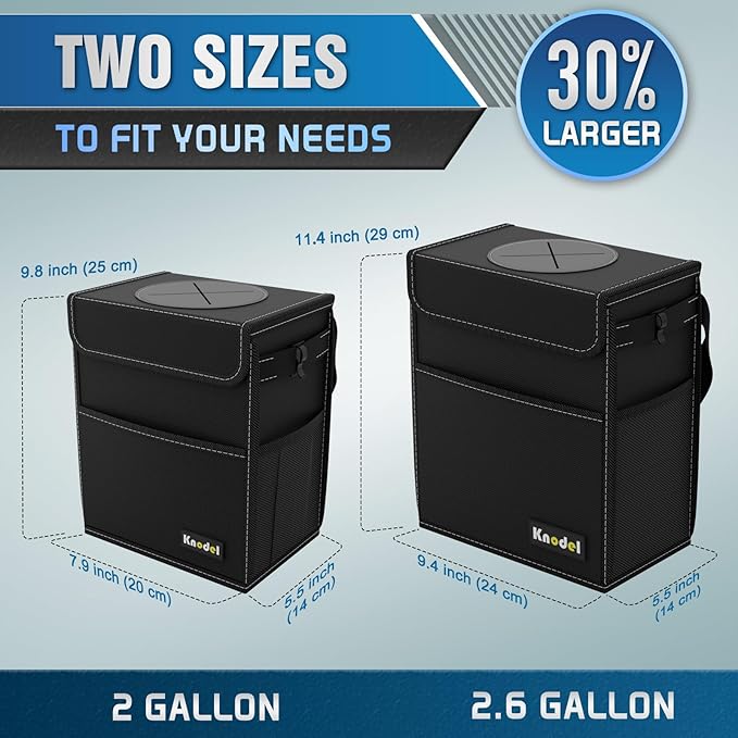 K KNODEL Car Trash Can, Waterproof Garbage Can, Trash Bag with Lid, Leak-Proof Car Bin, Trash Hanging Bag for SUV (Large, Black)