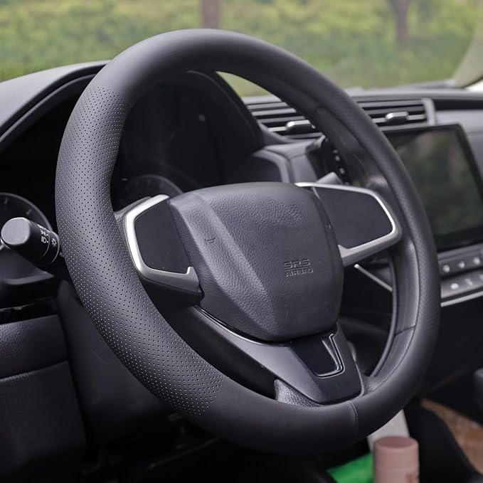 XHRING Car Steering Wheel Cover for Ford F150 F250 Raptor F250 Super Duty F350 Expedition Accessories F-150 XL XLT Lariat King Ranch Platinum Limited Lightning Tremor 2026 Leather Black 15 ½''-16''