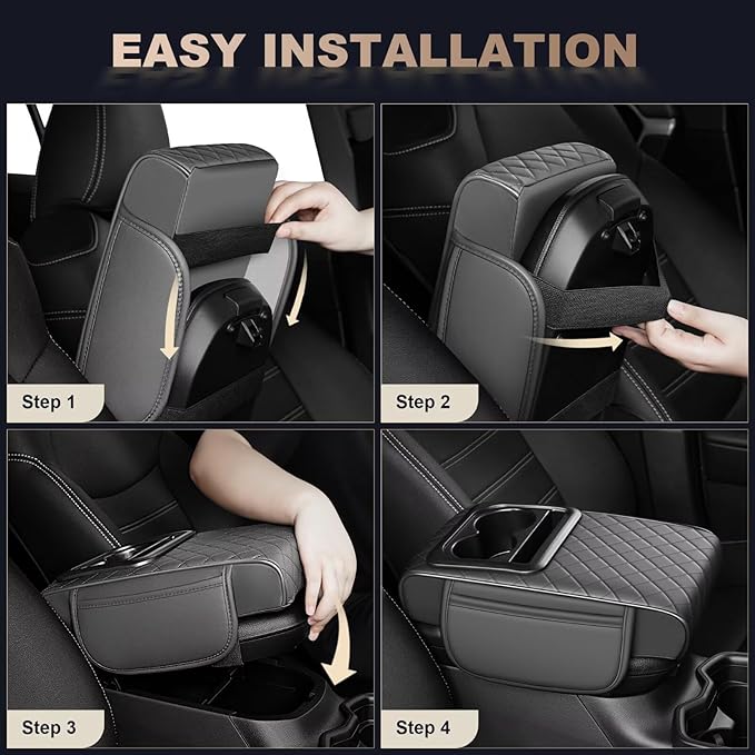 Center Console Cover Fit for 4Runner Faux Leather Car Armrest Cushion with Storage Bags, Cup Holder ＆ Phone Storage Multifunctional Middle Console Cover(Grey)
