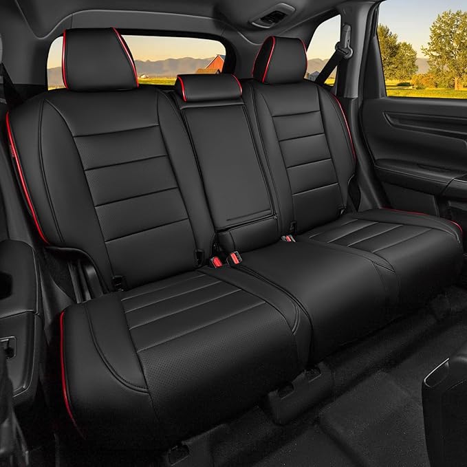 HKZ Fit CRV Car Seat Covers Full Set for Honda CR-V 2023 2024 2025 2026 CRV LX;EX;EX-L;Sport;Touring;Special Edition & Hybrid Model - Leather (Black with Red Trim)