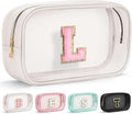 YOOLIFE Initial Makeup Bag Travel Toiletry Bag Clear Makeup Bag Preppy Cosmetic Bag Gifts for Girls Kids Valentines Gifts Birthday Gifts for Girls Kids Birthday Gifts Swim Gifts White L