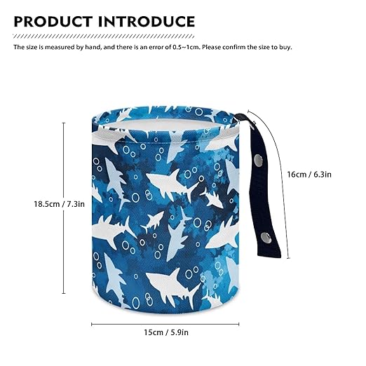 Blue Shark Car Trash Bin Hanging, Waste Basket - Cute, Portable, Collapsible, Waterproof Rubbish Bag for Back Seat, Floor, or Hanging Headrest