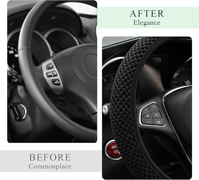 Elastic Steering Wheel Cover, 15"×15" Comfy Breathable Stretch Steering Wheel Protector, Ice-Silk Cloth Polyester Steering Wheel Cover for Men Women, Car Accessories (Black)