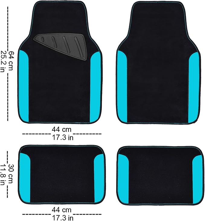 CAR PASS Waterproof Universal Fit Car Floor Mats, Faux Leather Car Carpet Mats, Car Mats with Anti-Slip Nibbs Backing & Driver Heel Pad Fit for SUV,Vans,sedans, Trucks,Set of 4pcs(Light Blue)