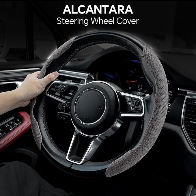 PAUUOOA 2 Piece Alcantara Steering Wheel Cover - Split Sport Design for D & O Shape Wheels, Soft Touch · Anti-Slip Grip · All Season Comfort · Durable Luxury Material for Performance Cars