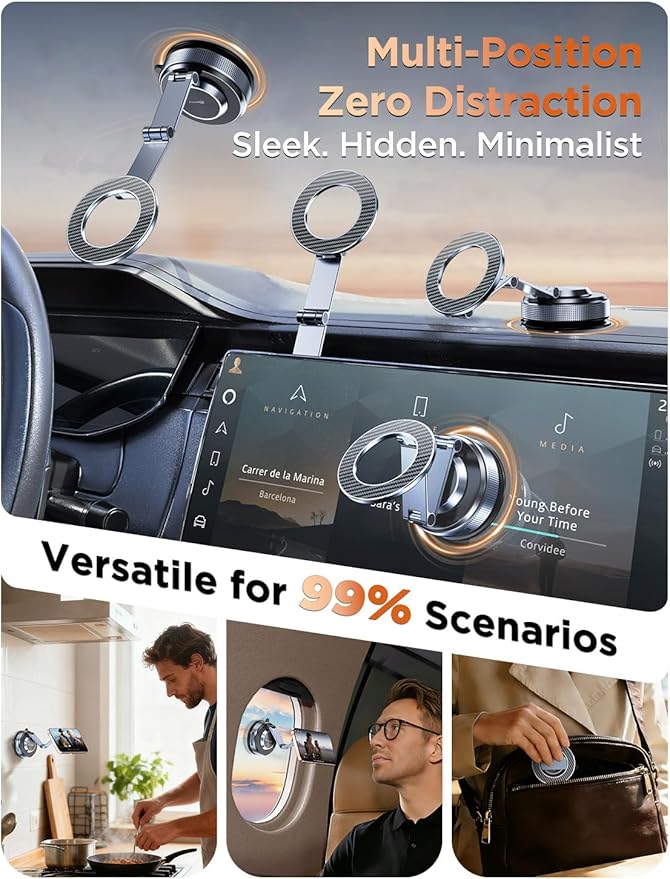 MSXTTLY Car Phone Holder 360° Adjustable Tesla Magnetic Phone Mount Foldable Car Mount 2026 Zinc-Alloy Magsafe Phone Holders for Your Car for iPhone 17 Pro Max 16 15 14 13 12 Plus,Carbon Fiber