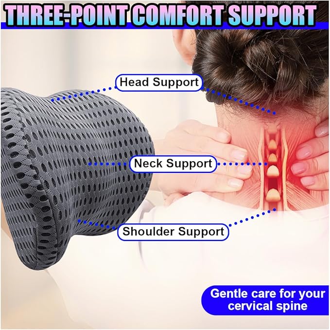 Ergonomic Memory Foam Car Neck Pillow with Adjustable Strap & Machine-Washable Cover - Long-Lasting Support for Long Drives & Office Uses(Darkgray)